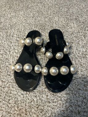 Steve Madden Black Jelly Slides with Pearl Embellishments